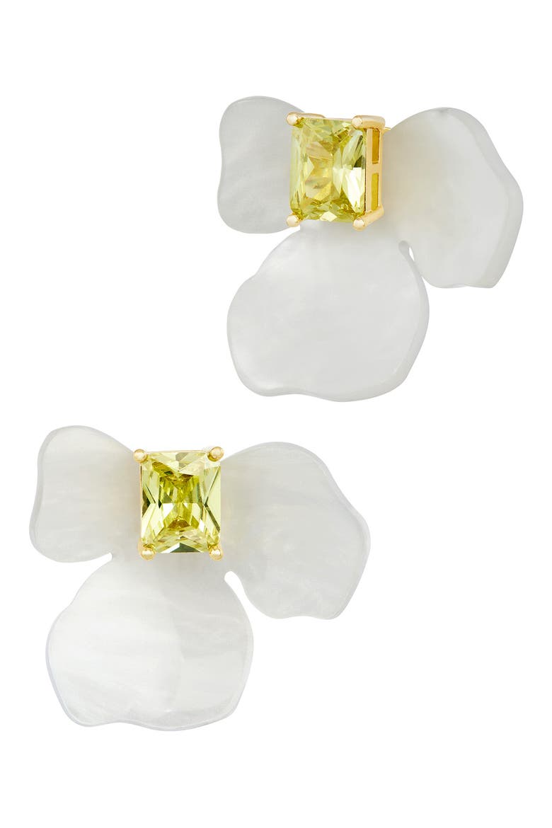Mother of Pearl Flower Ear Jackets, Main, color, YELLOW