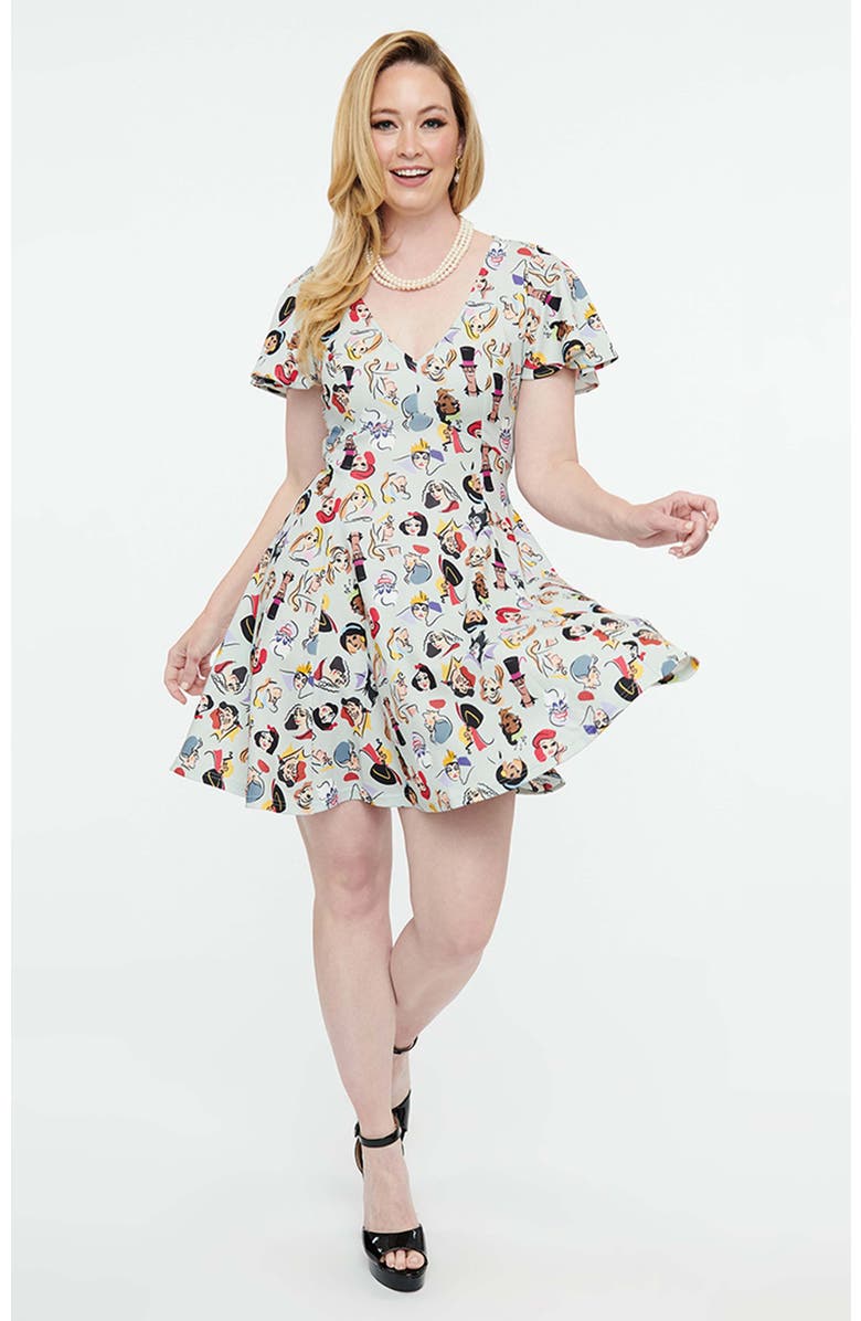 Unique Vintage 1950s Poppy Flare Dress, Main, color, Grey Disney Princess Print