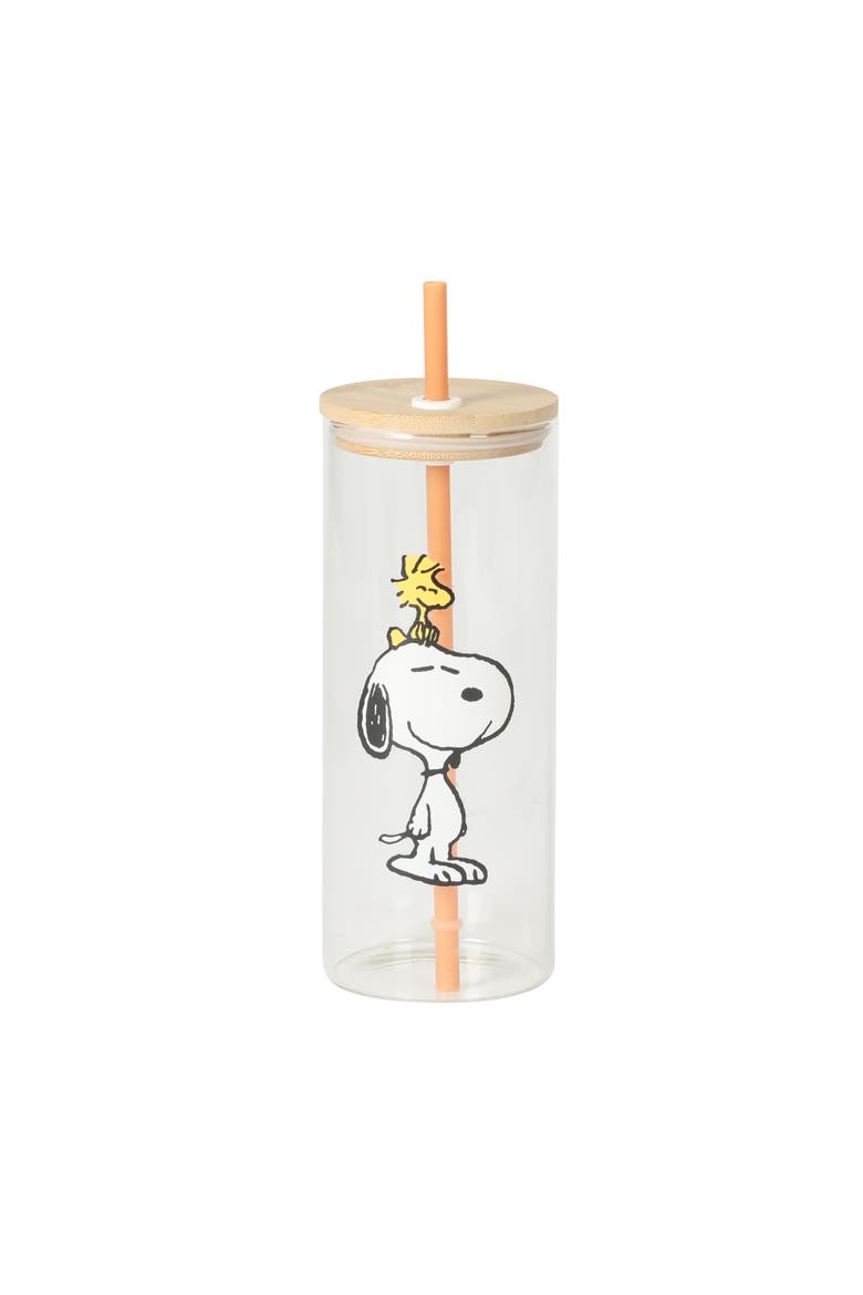 Snoopy Happy Sips 23 oz Glass Tumbler Set with Lids, 4-Piece, Alternate, color, Assorted Colors