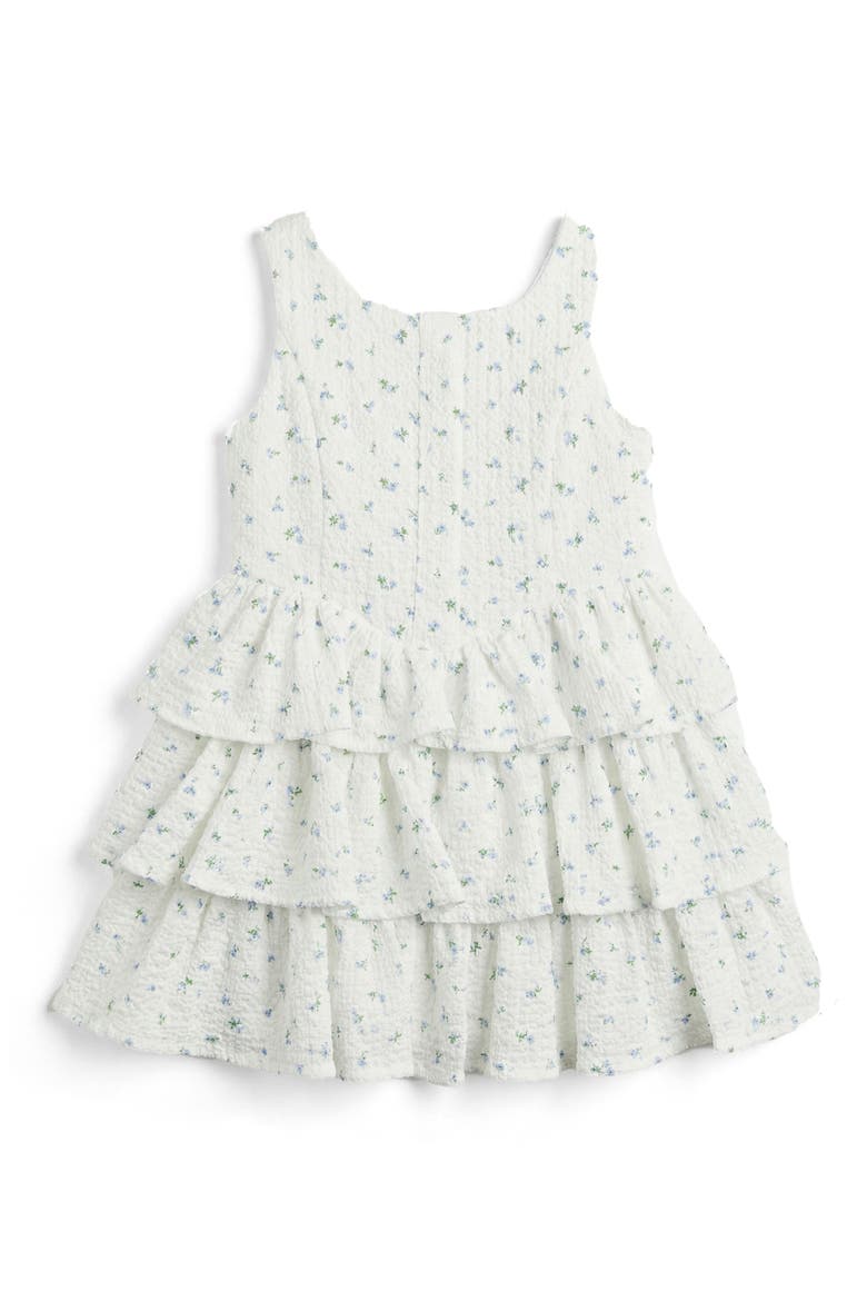 Kids' Floral Puckered Tiered Party Dress, Main, color, WHITE/ BLUE