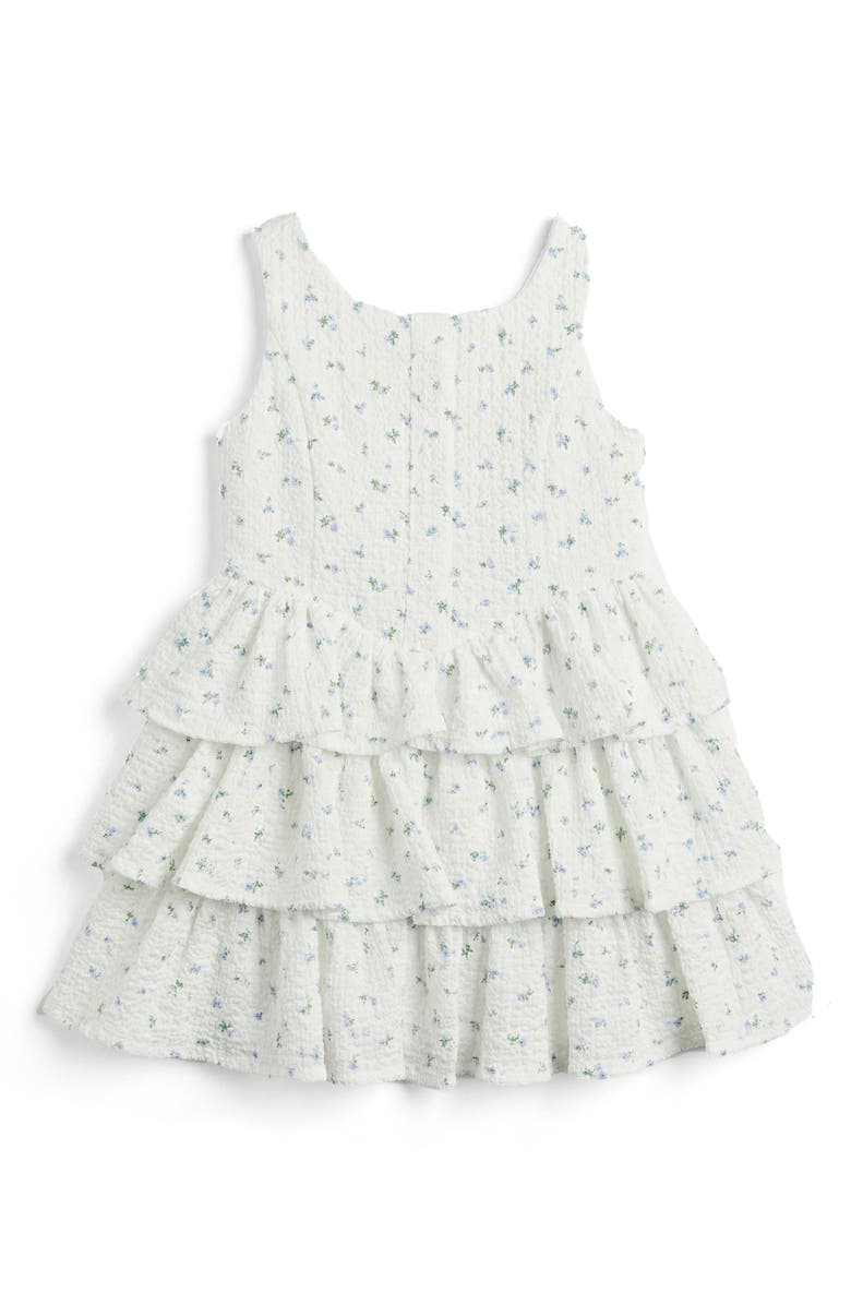 Pippa & Julie Kids' Floral Puckered Tiered Party Dress, Main, color, White/ Blue
