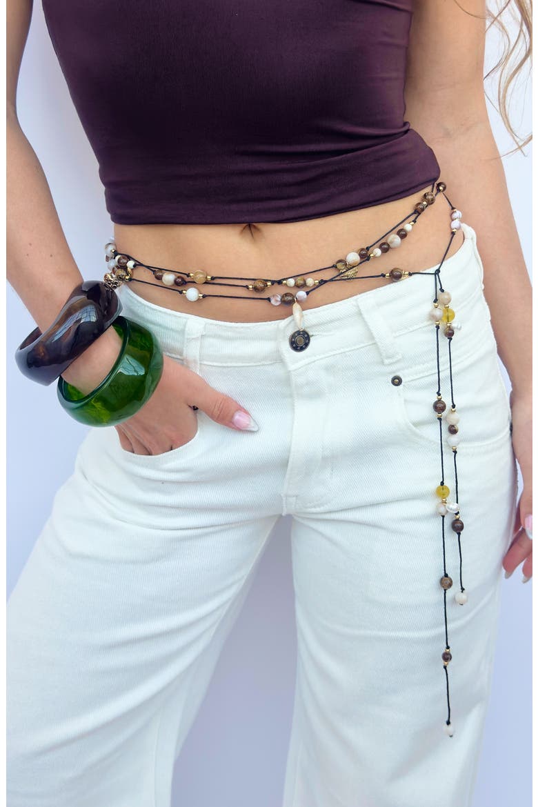 Majorca Beaded Belt, Alternate, color, BROWN