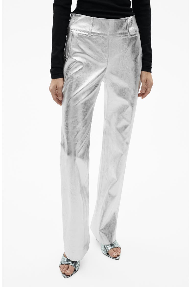 Metallic Faux Leather Pants, Main, color, SILVER