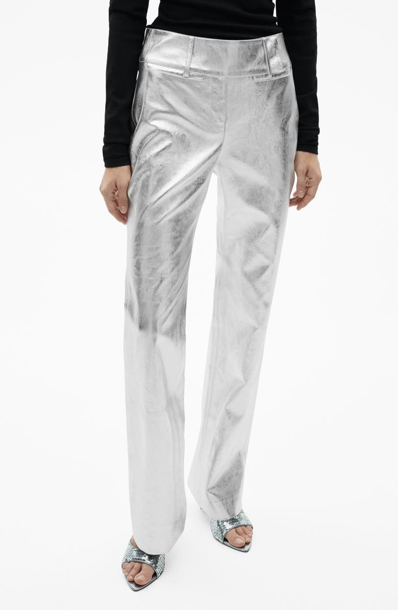 MANGO Metallic Faux Leather Pants, Main, color, 