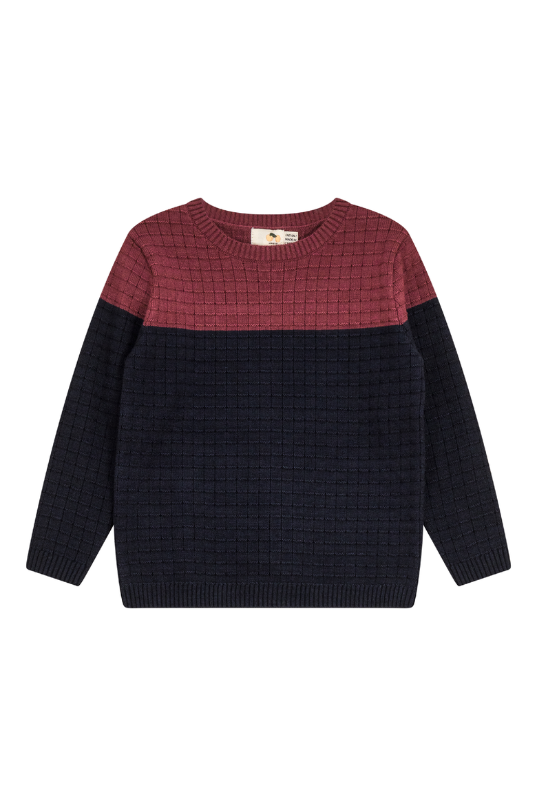 Long Sleeve Checkered Knit Sweater, Main, color, Dark Navy/Burgundy