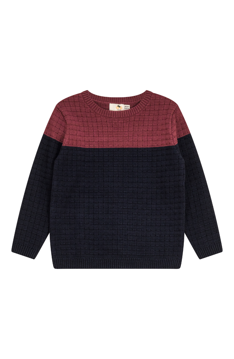 Apricot Long Sleeve Checkered Knit Sweater, Main, color, Dark Navy/Burgundy