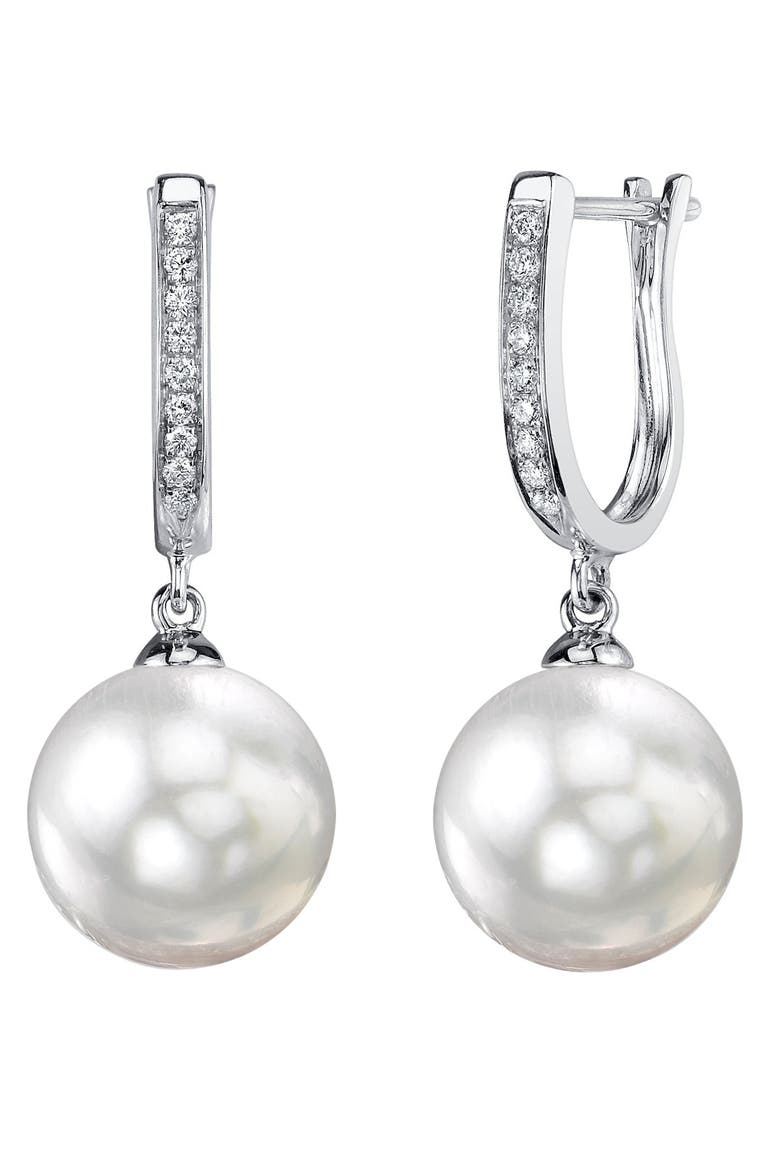 White South Sea Pearl & Diamond Kim Earrings, Main, color, White Gold