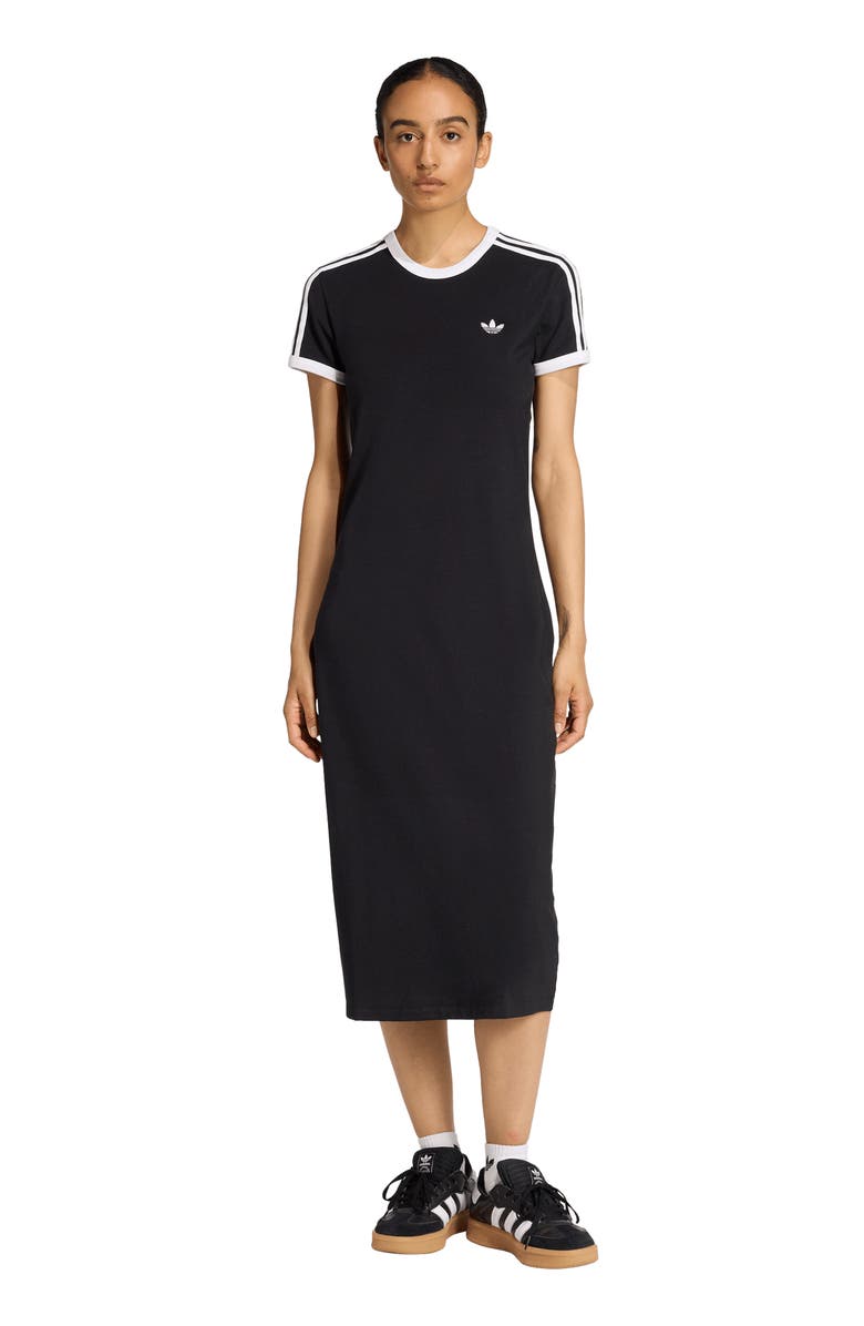 adidas Originals 3-Stripes Stretch Cotton Midi Dress, Alternate, color, 