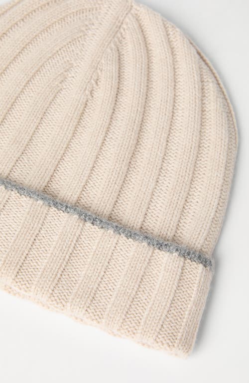Brunello Cucinelli Cashmere Rib Knit Beanie In Sand