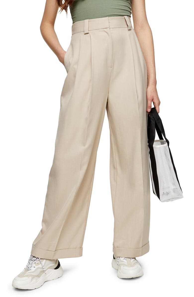 Topshop Cuffed Wide Leg Trousers, Main, color,