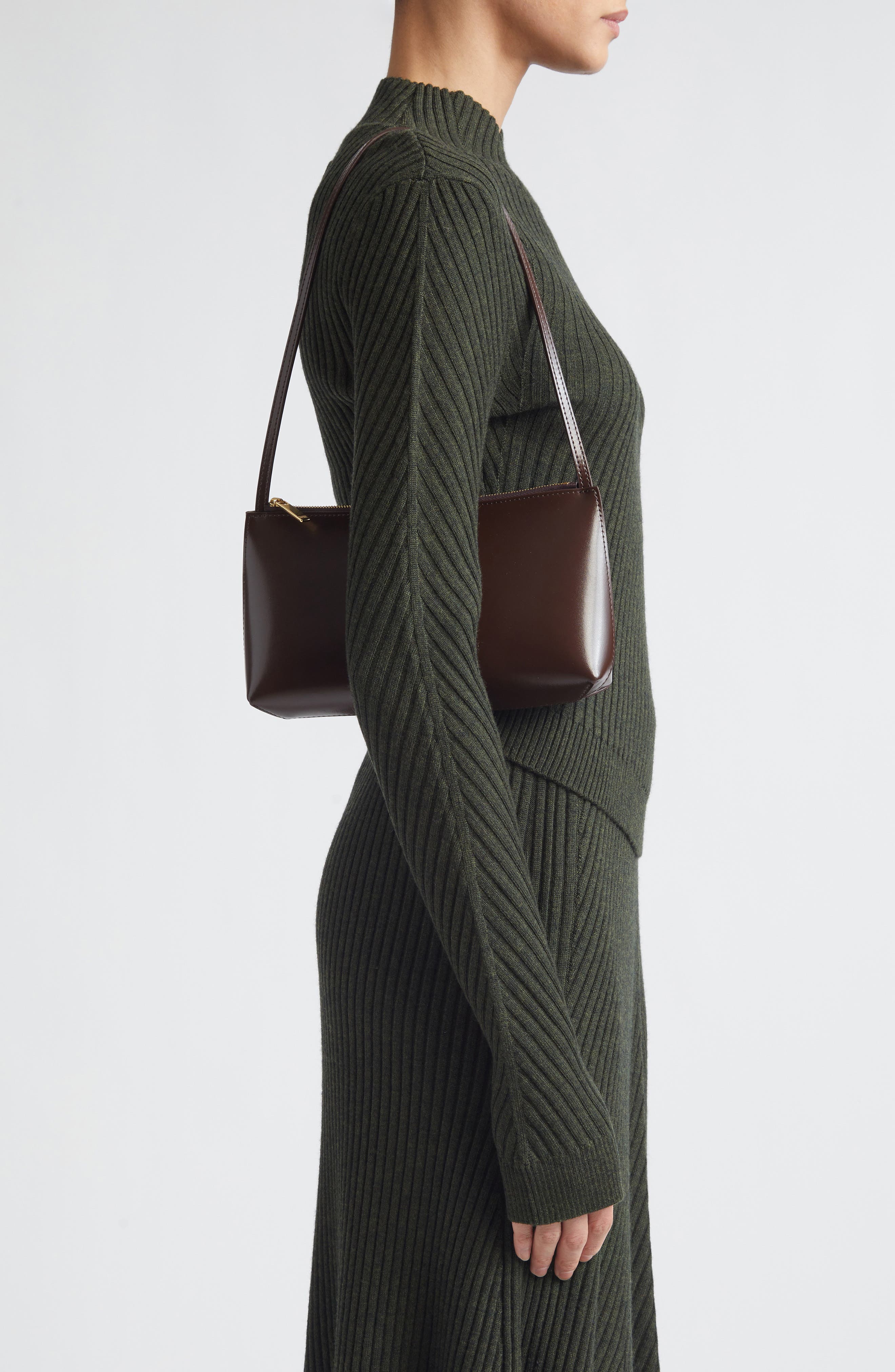 Gaia Leather Shoulder Bag, Alternate, color, CHOCOLATE/ WARM GREY