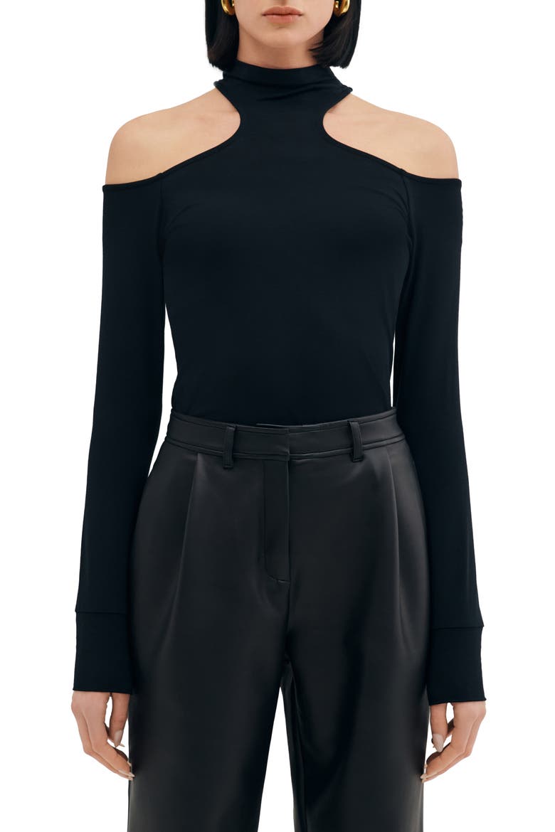 Cairo Cutout Mock Neck Top, Main, color, BLACK