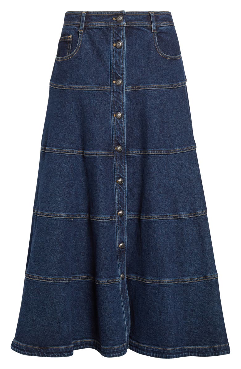 Cinq à Sept Wilhelmina Paneled Denim Midi Skirt, Alternate, color, Fontaine