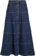 Cinq à Sept Wilhelmina Paneled Denim Midi Skirt