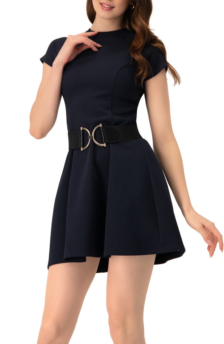 IVONNE A-Line Short Dress, Alternate, color, Navy Blue