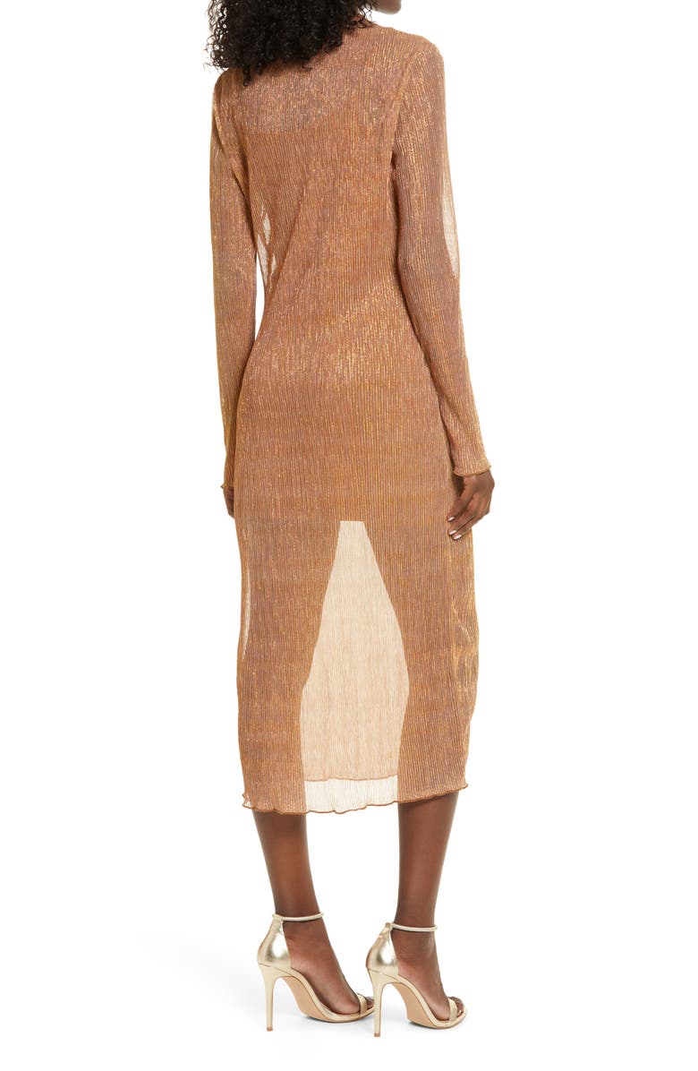 Leith Sheer Metallic Long Sleeve Midi Dress, Alternate, color,