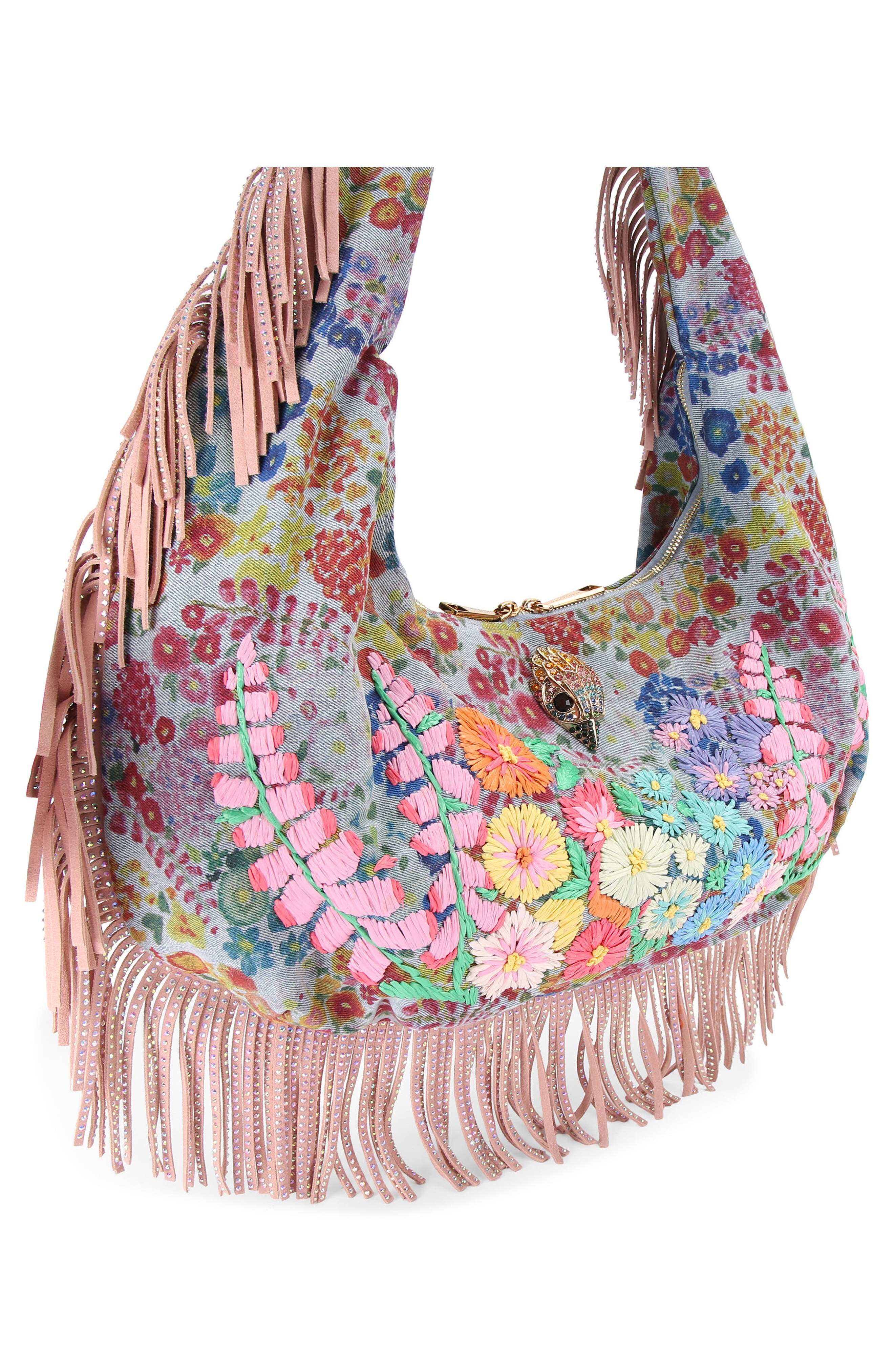 Kurt Geiger London Large Shoreditch Fringe Hobo Bag, Alternate, color, Blue/ Pal C