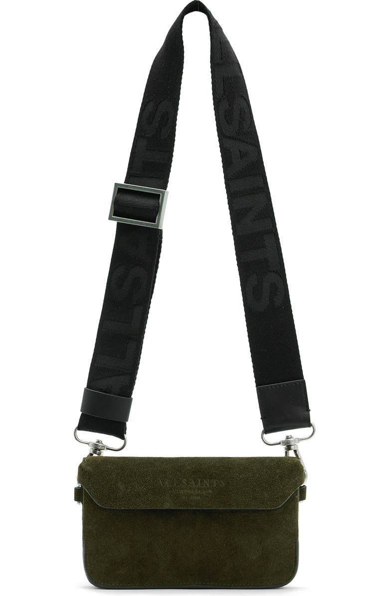 AllSaints Zoe Suede Crossbody Bag, Main, color, Olive Green