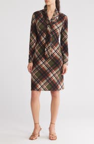 Connected Apparel Tie Neck Long Sleeve Dress