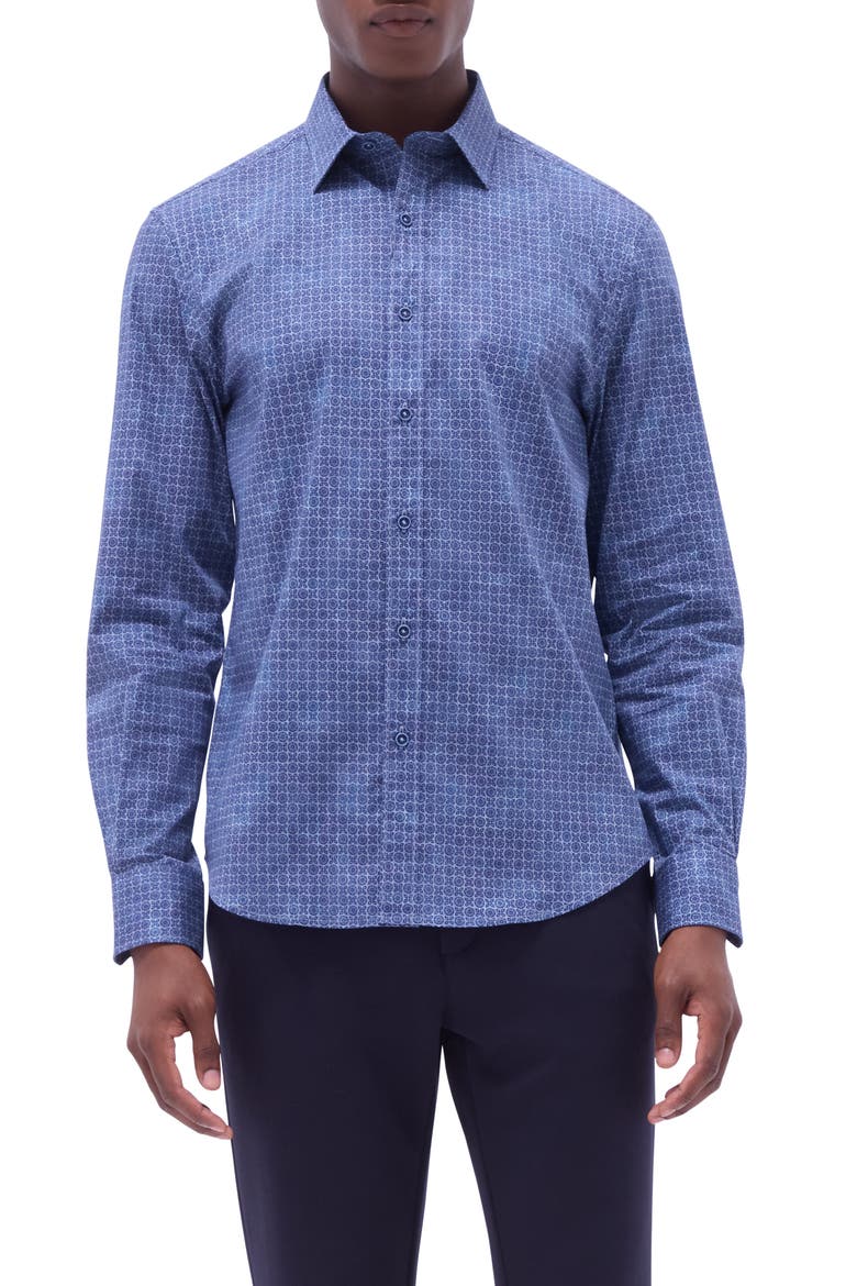Julian Shaped Fit Stretch Cotton Button-Up Shirt, Main, color, INDIGO