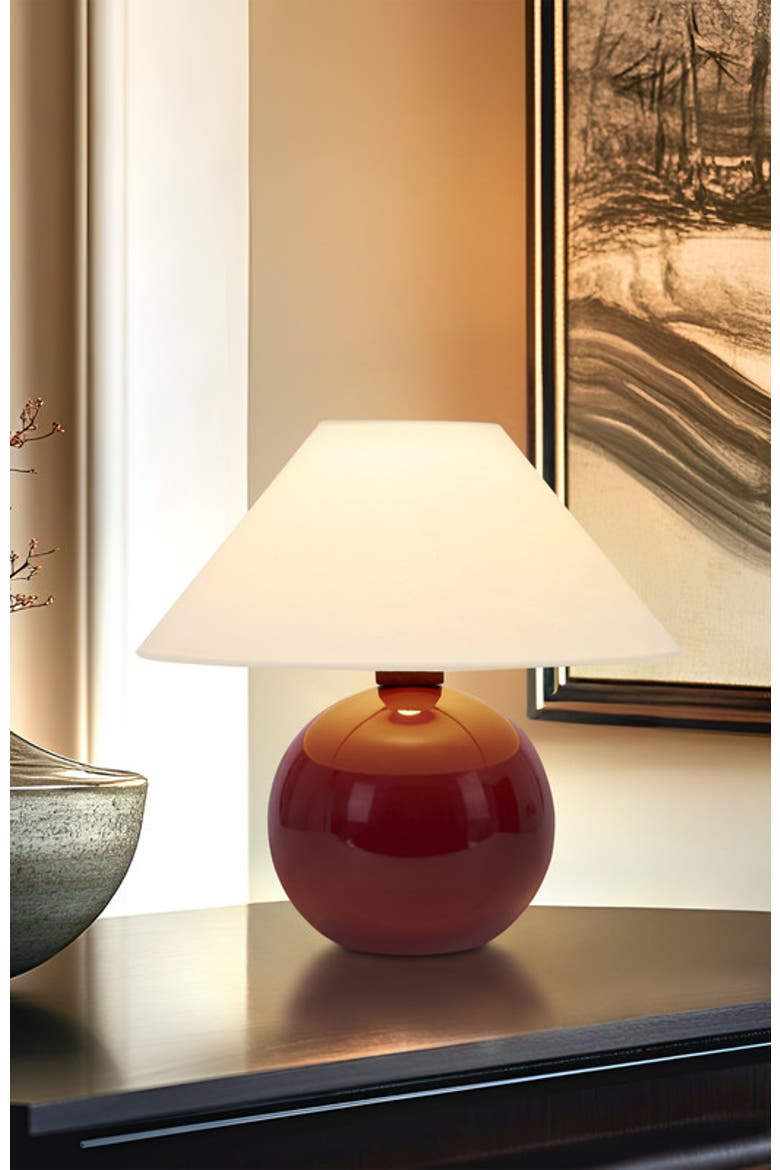 Fiona 11" Round Ceramic Coastal LED Bedside Table Lamp with Classic Empire Shade, Alternate, color, Red