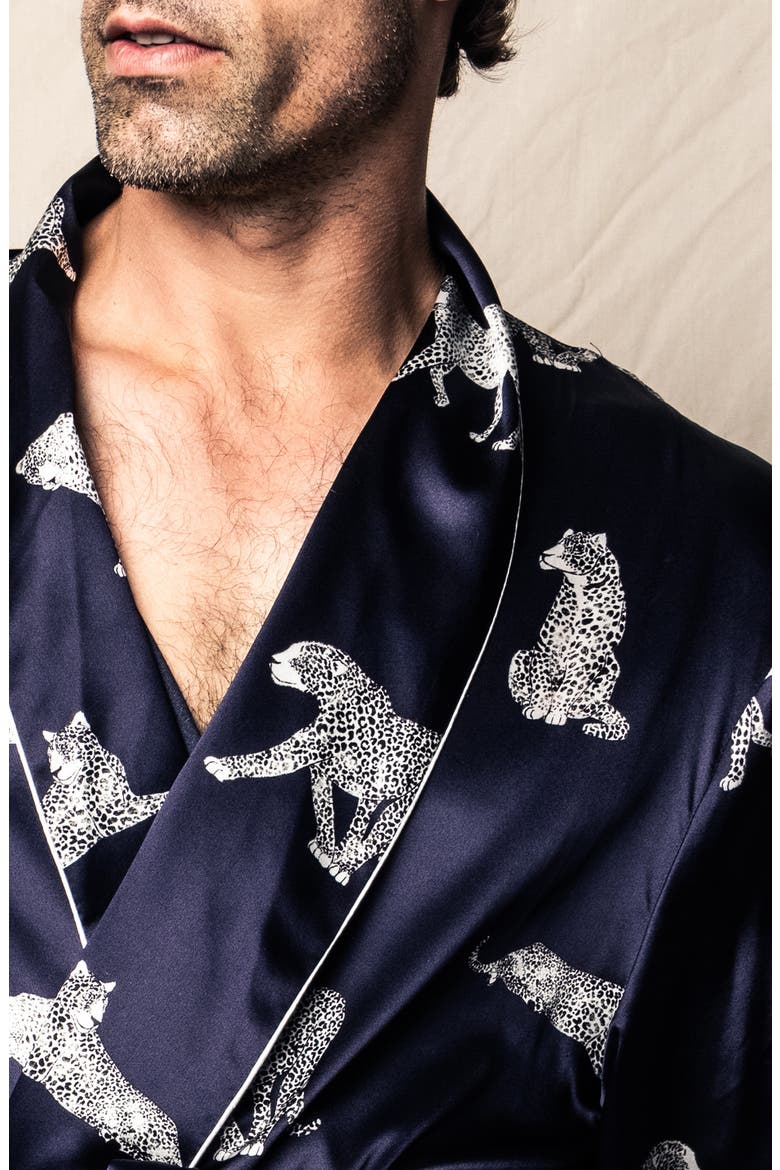 Panthre de Nuit Silk Robe, Alternate, color, NAVY