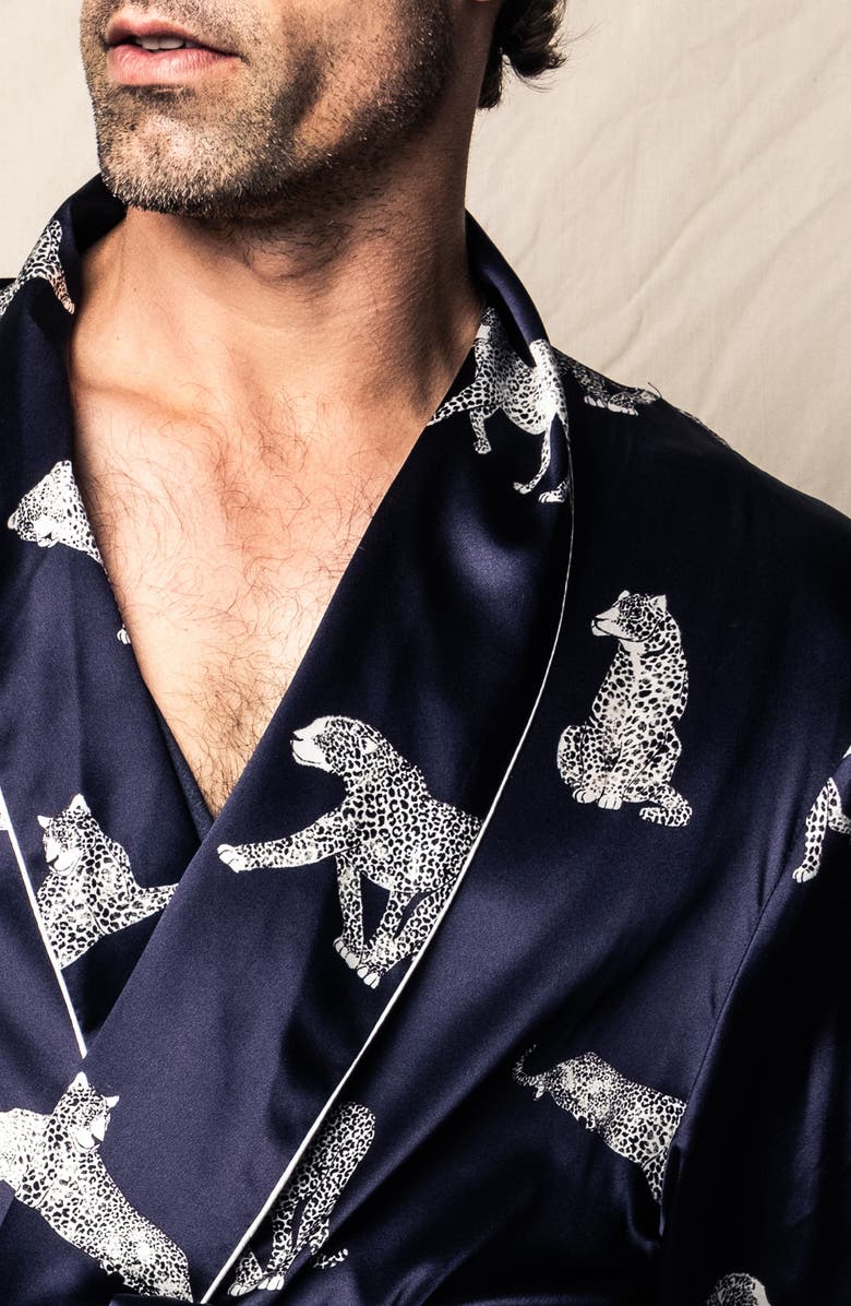 Petite Plume Panthre de Nuit Silk Robe, Alternate, color, Navy