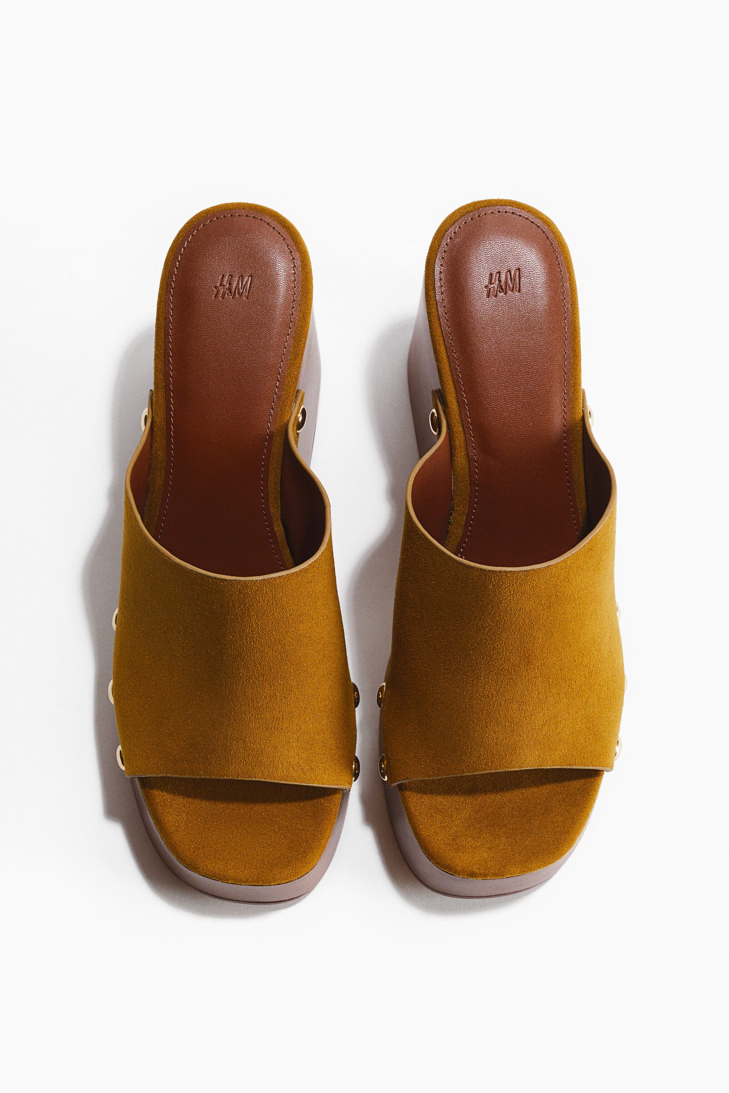 H&M Wedge-heeled Sandals, Alternate, color, Mustard Yellow