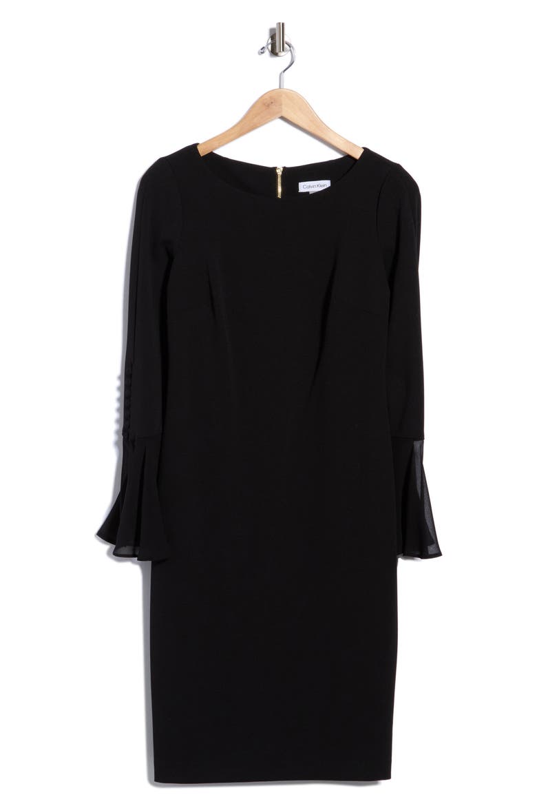 Bell Sleeve Sheath Dress, Main, color, BLACK