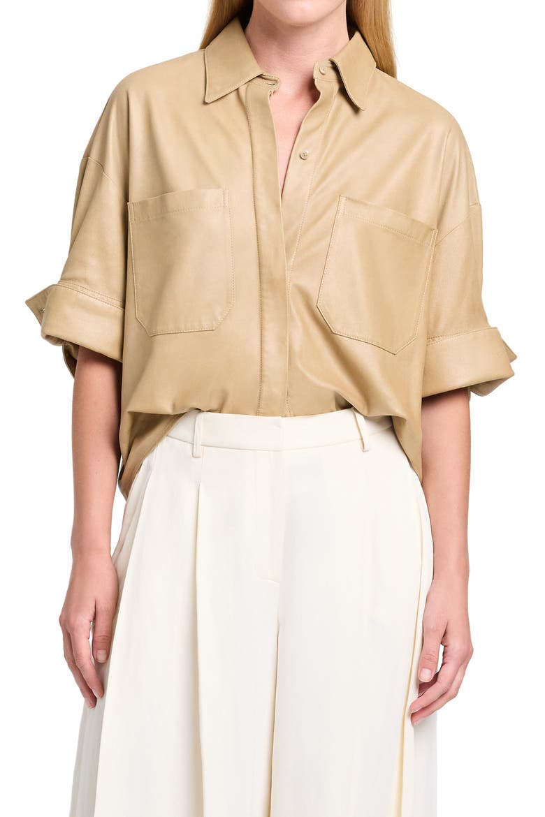 My Newest Mistake Leather Button-Up Shirt, Main, color, BRITISH KHAKI