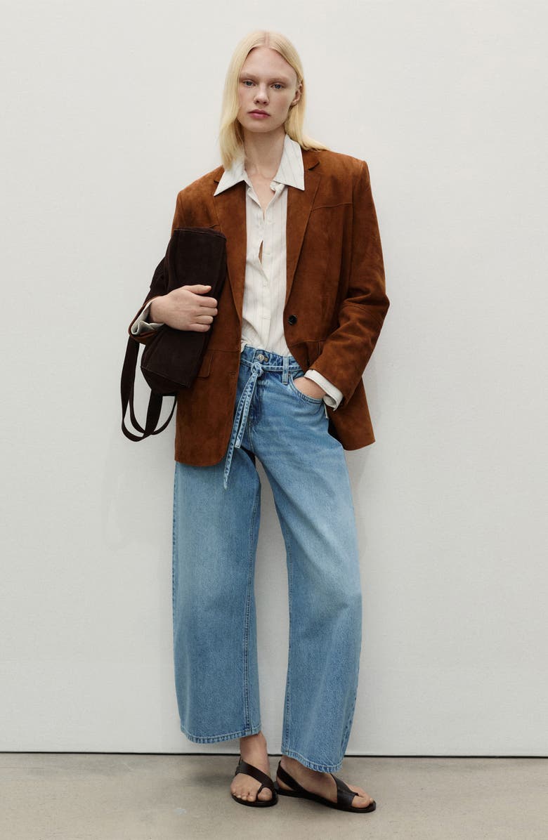 MANGO Tie Waist Wide Leg Jeans, Alternate, color, 