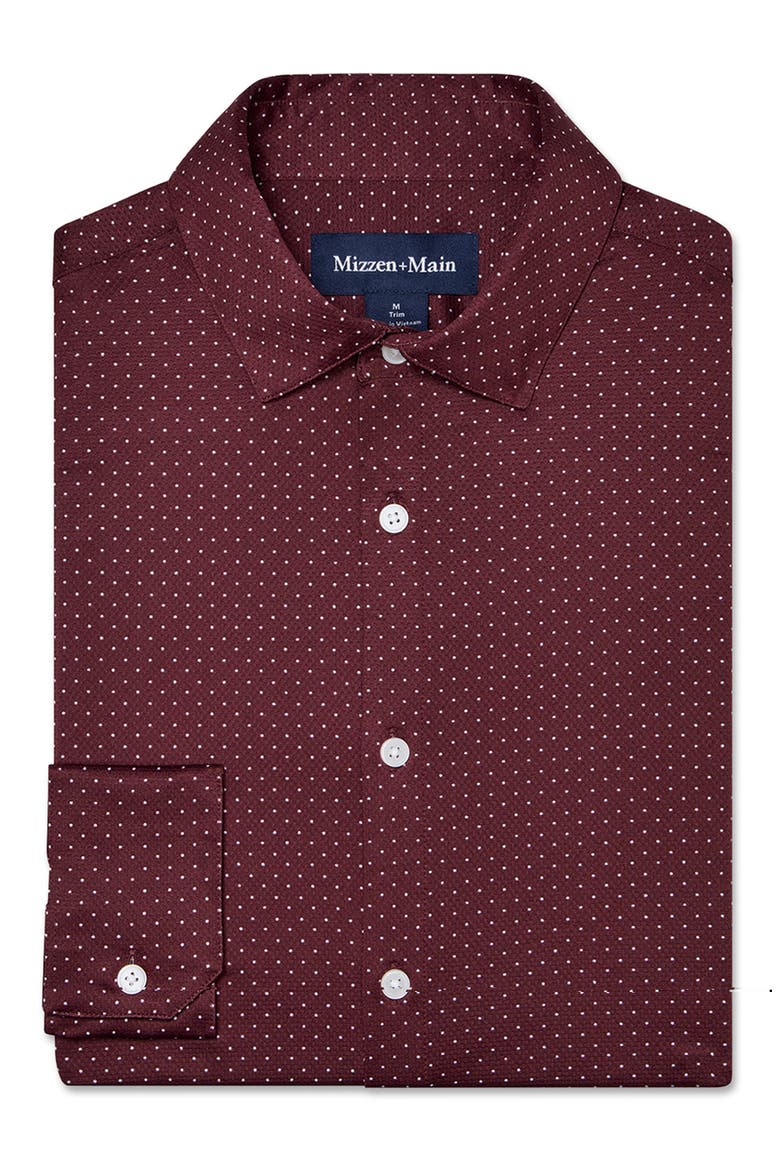 Halyard Trim Fit Dot Performance Button-Up Shirt, Alternate, color, MERLOT TONAL DOT