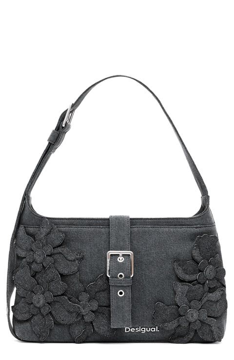 Medium Flower Appliqué Shoulder Bag