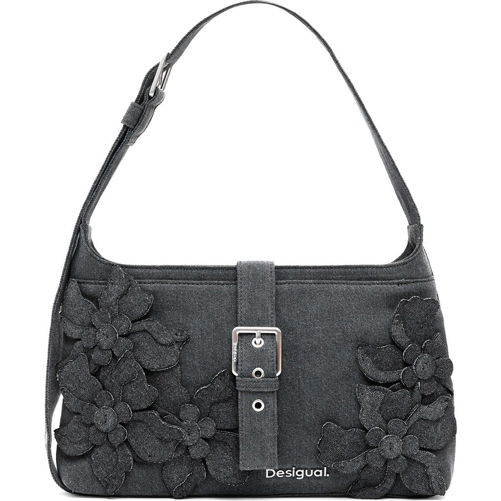 Desigual Medium Flower Appliqué Shoulder Bag In Gray