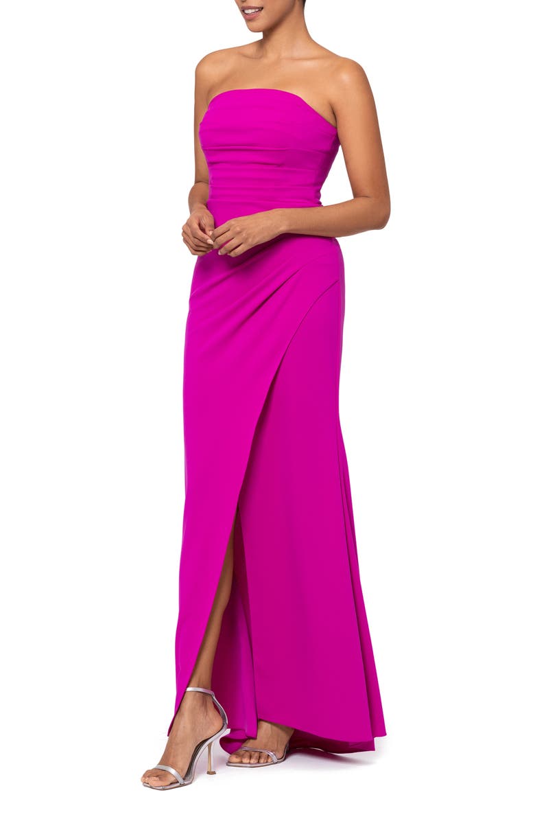 Xscape Evenings Strapless Side Ruched Scuba Crepe Gown, Alternate, color, New Fuchsia