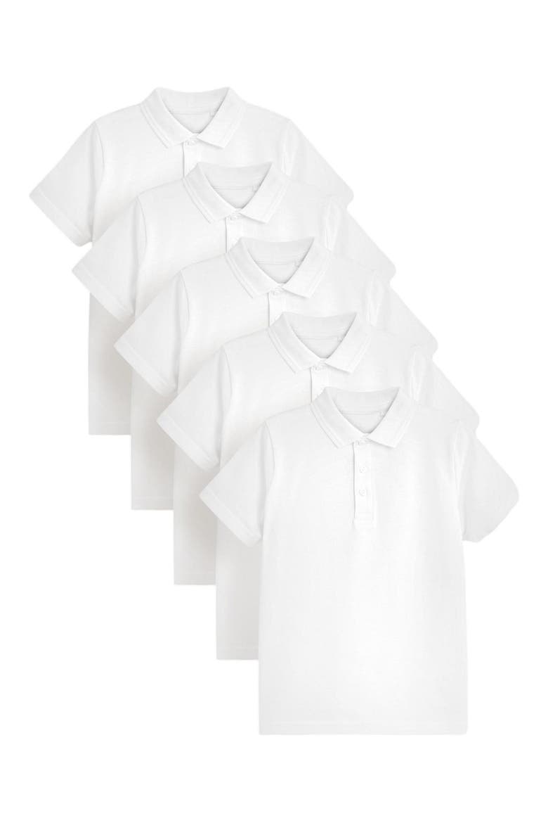 Kids' 5-Pack Uniform Cotton Polo Shirts, Main, color, WHITE