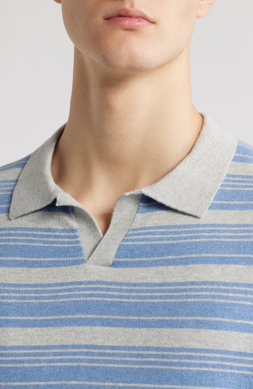 Scott Barber Stripe Johnny Collar Short Sleeve Polo Sweater In Blue