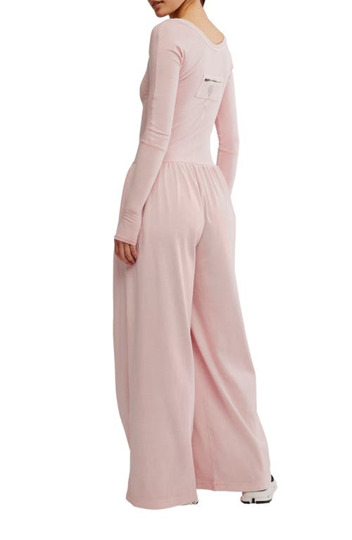 Free People Hot Shot Wide Leg Long Sleeve Jumpsuit In Pink