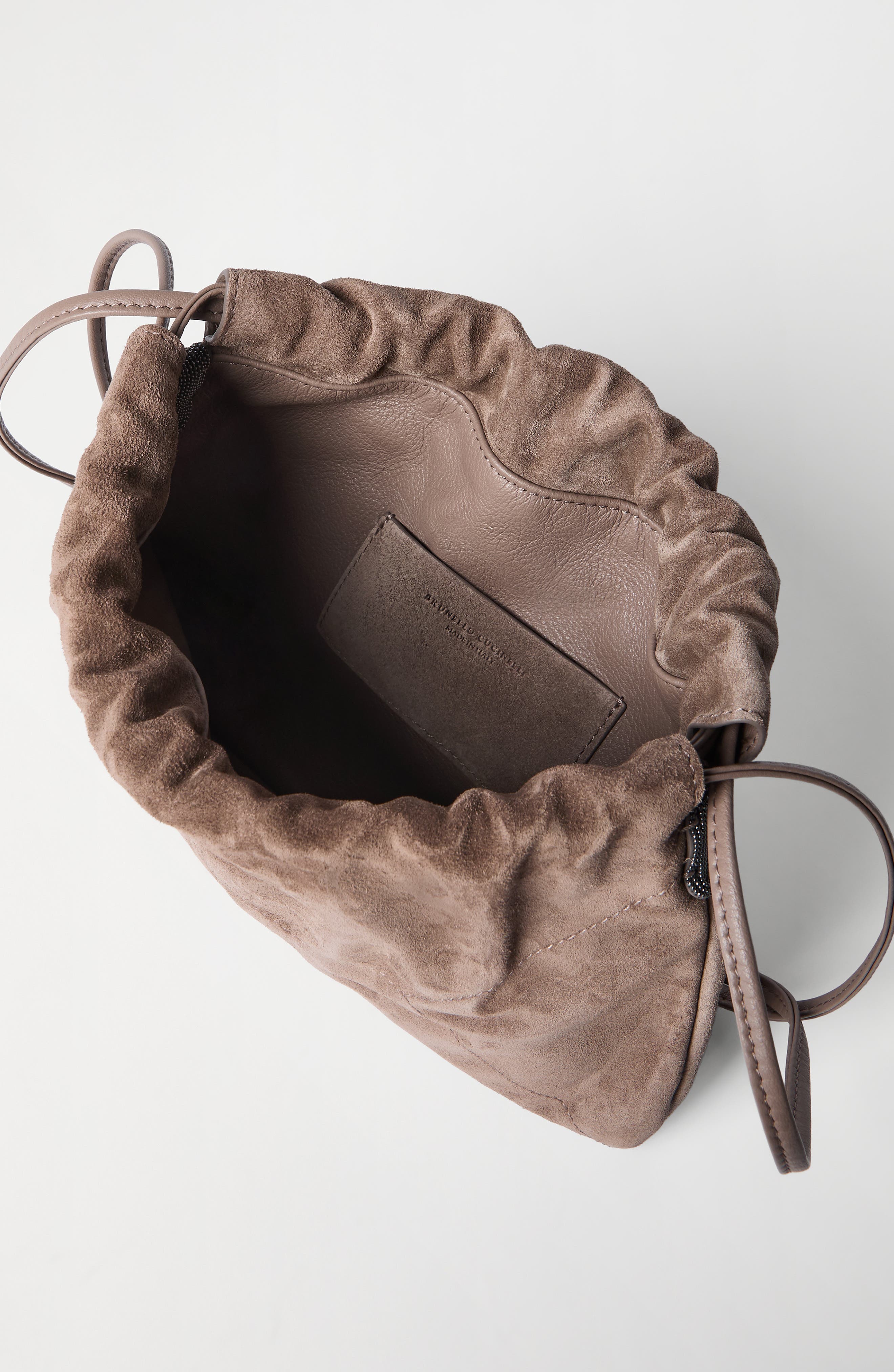 Brunello Cucinelli Suede BC Duo pouch bag, Alternate, color, Brown