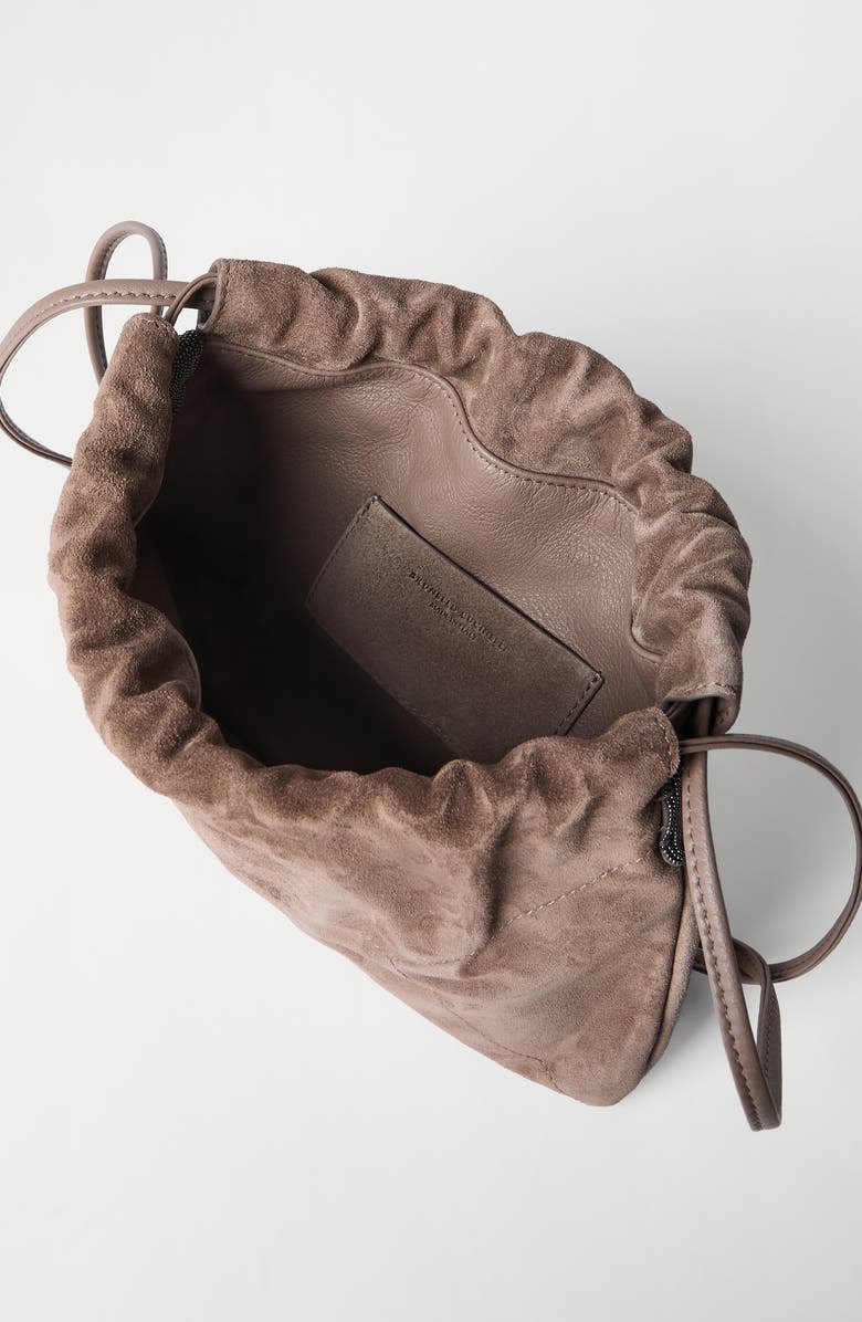 Brunello Cucinelli Suede BC Duo pouch bag, Alternate, color, Brown
