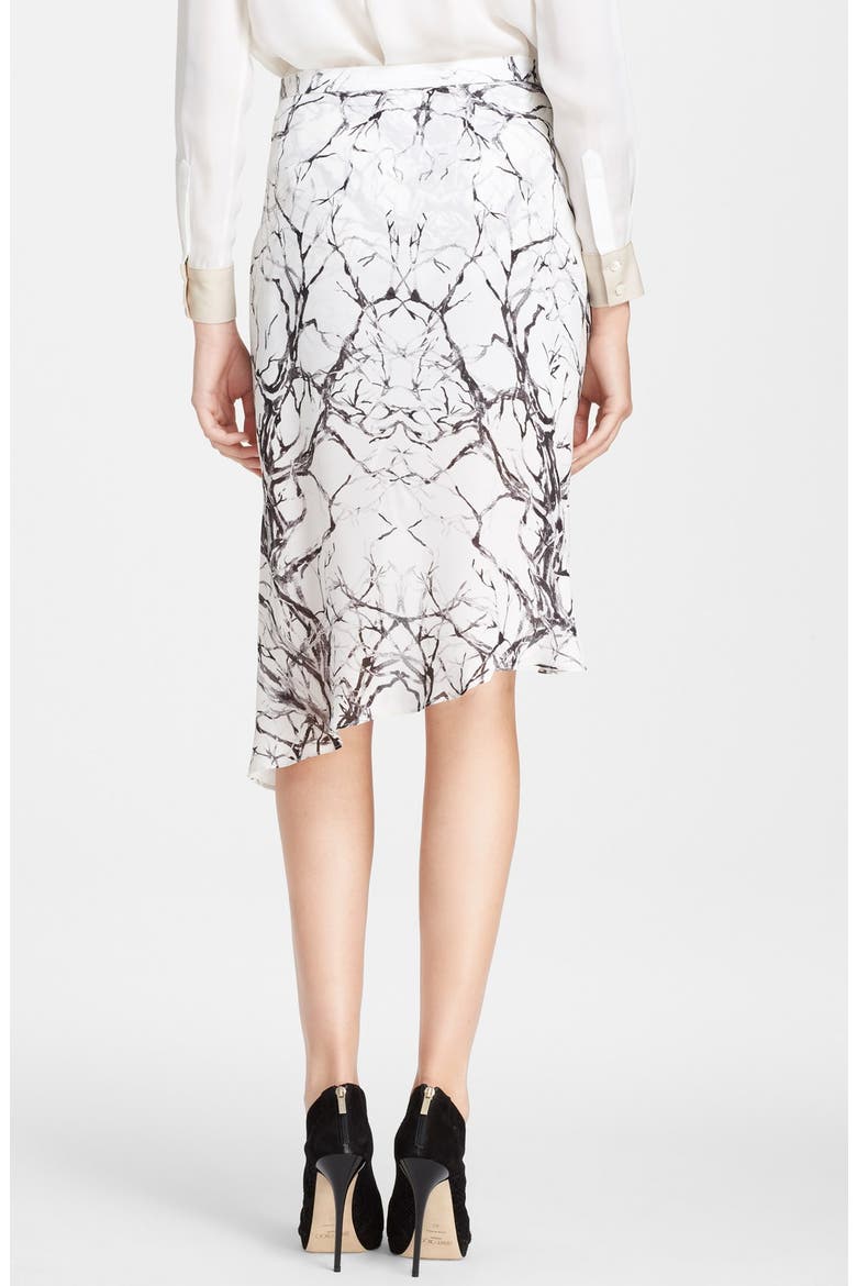 Print Asymmetrical Silk Skirt, Alternate, color, SWAN/ BLACK