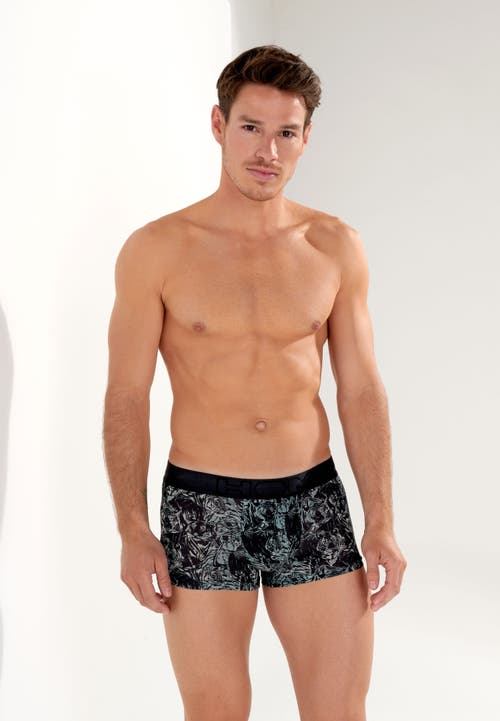 Hom Tiger Print Boxer Briefs In Dark Grey Print