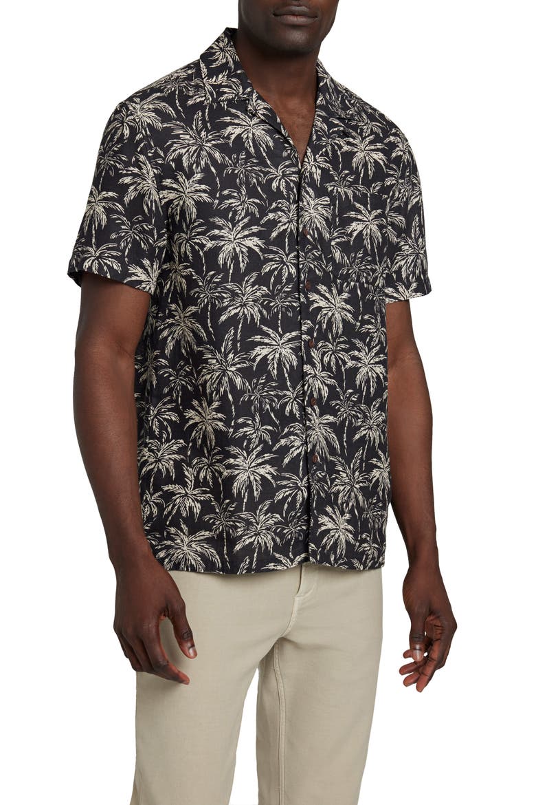 Hemp Blend Camp Shirt, Main, color, CHARCOAL TROPIC TREES