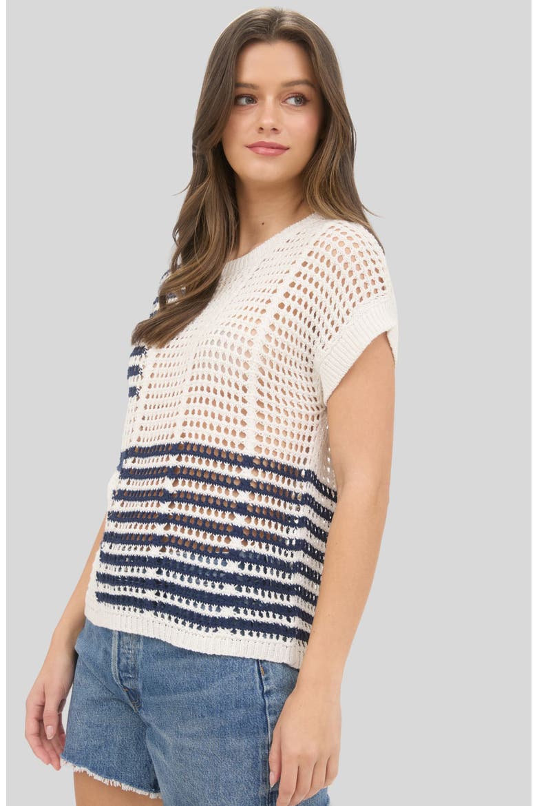 Colorblock Open Knit Top, Alternate, color, WHITE
