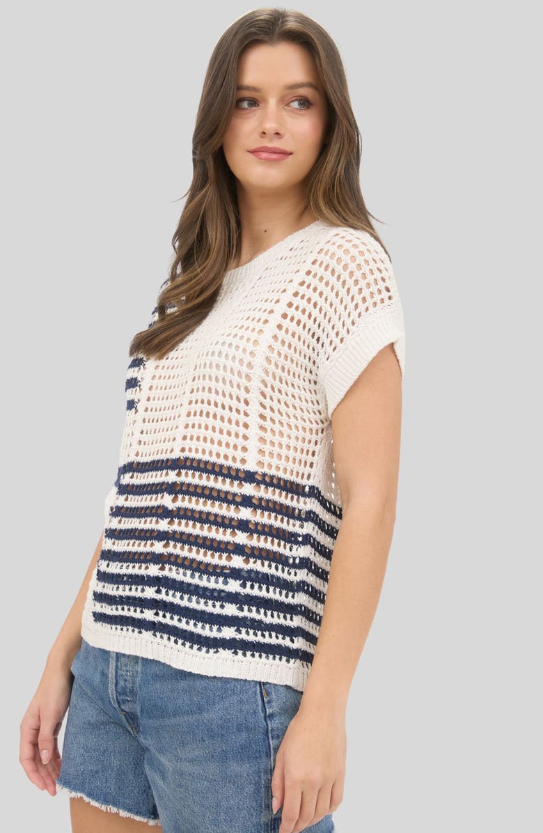 Blu Pepper Colorblock Open Knit Top, Alternate, color, White