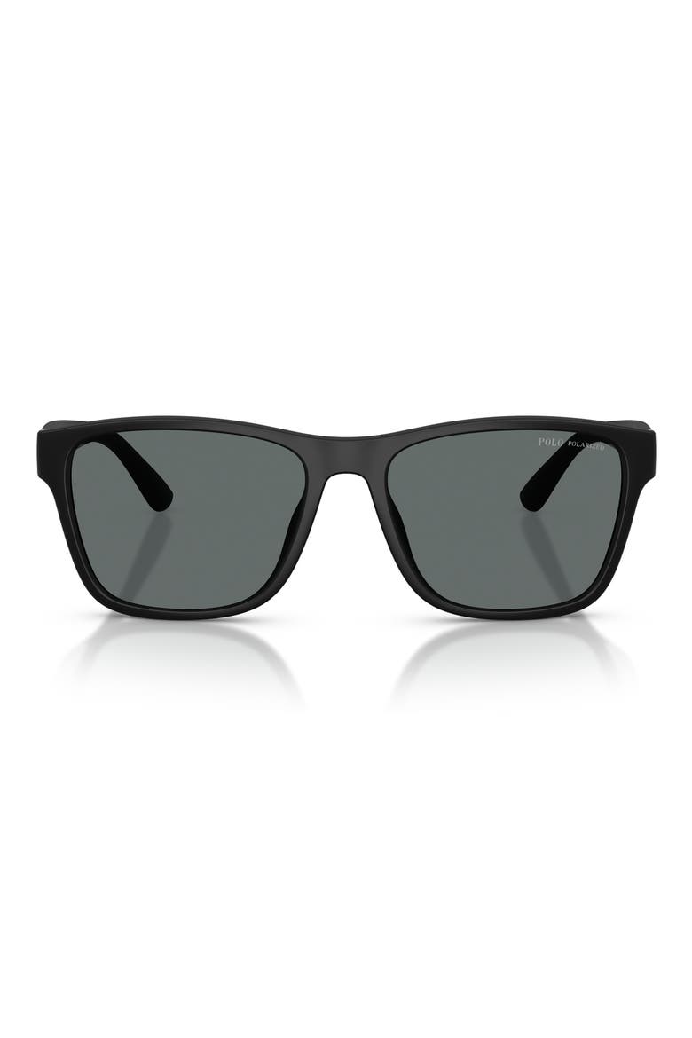 56mm Polarized Square Sunglasses, Main, color, MATTE BLACK / POLAR DARK GREY