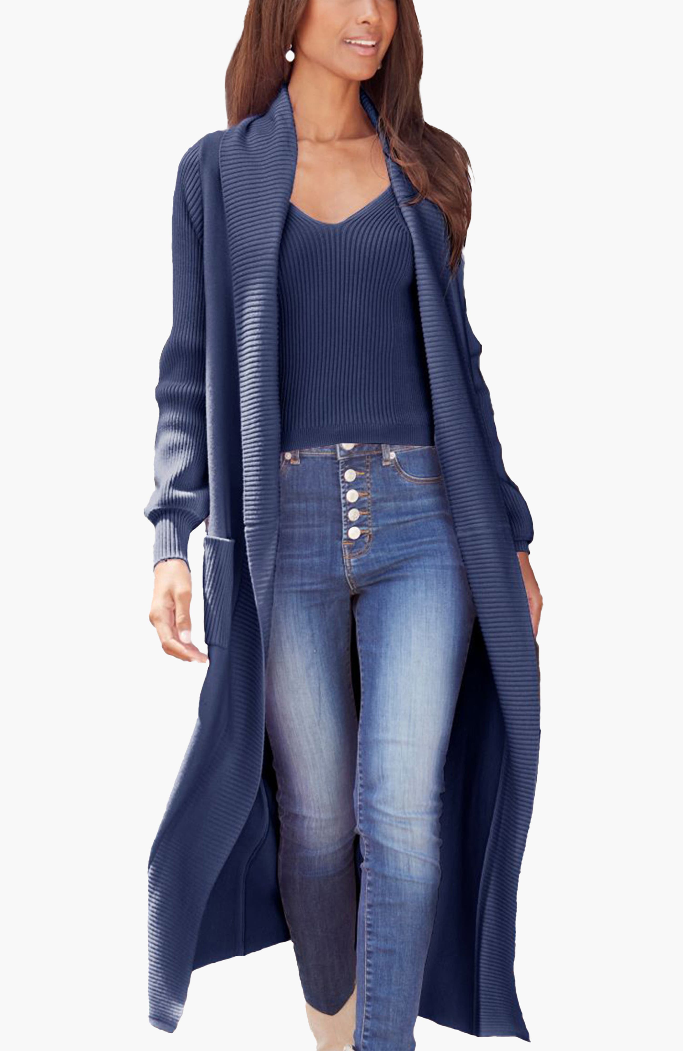 Lascana Long Knit Cardigan In Blue