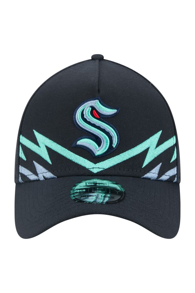 Men's New Era Deep Sea Blue Seattle Kraken Zig Zag 39THIRTY A-Frame Perforated Flex Hat, Alternate, color, Navy