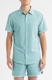 MAVRANS Crochet Trim Short Sleeve Performance Button-Up Shirt