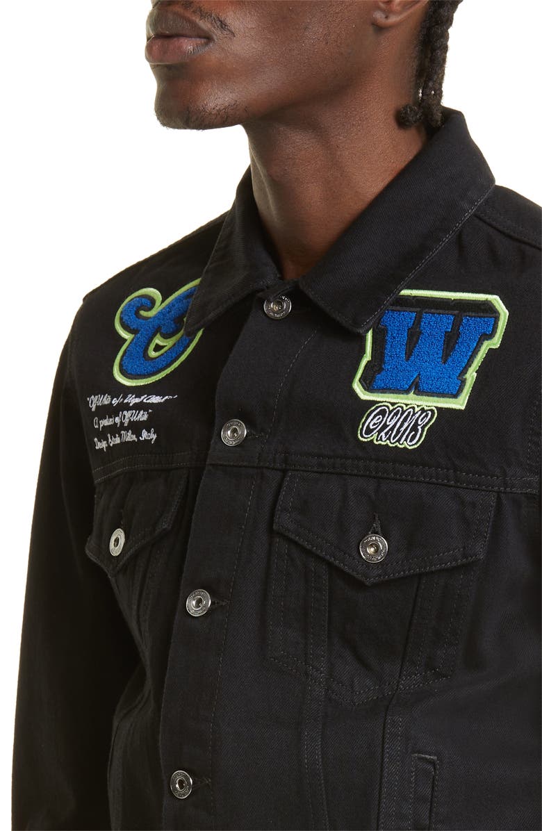 Off-White Varsity Patch Denim Jacket, Alternate, color, 